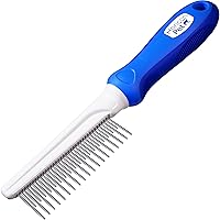 Detangling Grooming Comb with Long & Short Stainless Steel Metal Teeth - Dogs, Cats & Small Animals for Removing Matted Fur, Knots & Tangles