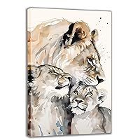 MODOJOART Lion Canvas Wall Art, Lioness and Cubs Painting Poster Modern Minimalist Aesthetic Animals Picture Print for Bathroom Bedroom Decor(Artwork-03, 28
