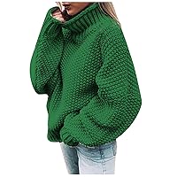 Women 2024 Chunky Pullover Sweater Fall Winter Knit Jumper Turtleneck Loose Pullovers Casual Trendy Cable Sweaters