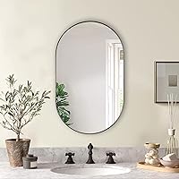 ANDY STAR Black Oval Mirror, 20x33’’ Oval Mirrors for Bathroom, Pill Shaped Mirror, Black Mirror Vanity, Modern Oval Black Mirror for Bathroom Stainless Steel Metal Framed Wall-Mounted Mirrors