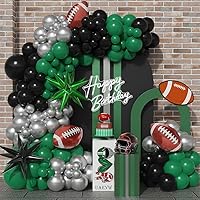 144Pcs Football Balloon Arch Garland Kit Dark Green Black Silver Explosion Star Mylar Balloons for Sports Game Theme Eagle Super Bowl First Touch Down Birthday Party Decorations