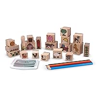 Melissa & Doug Stamp-a-Scene Wooden Stamp Set: Farm - 20 Stamps, 5 Colored Pencils, and 2-Color Stamp Pad