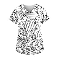 Women's Plus Size Scrub Tops Patterned Turtle Neck Short Sleeve Tee Oversize Womens Short Sleeve Tee Shirt