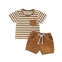 Toddler Boys Girls Summer Clothes Baby Short Sleeve Outfit Stripes T-shirt Tops with Elastic Waist Shorts Set