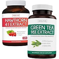 Save $4 (12% Off) - Cardio Power Pack - Green Tea 98% Extract with EGCG to Boost Metabolism (120 Capsules) & High Strength 4:1 Hawthorn Berry Extract (Non-GMO) 120 Vegan Capsules