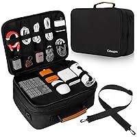 Large Electronics Organizer, Electronics Travel Organizer Shockproof Cord Storage Bag with Shoulder Strap, Waterproof Large Capacity Carrying Case for Cable, Black