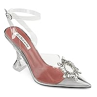 Zzheels Women's High Heel Crystal Slingback Pumps Pointed Toe Strappy Sandals for Party Dating