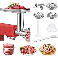 Metal Meat Grinders Attachments for All Kitchenaid Stand Mixers, Electric Food Processor Veggies Shredder Kitchen Aid Mixer Accessories with 2 Sausage Stuffer and 4 Grinding Blades (Silver)