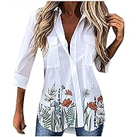 Fall Women Long Sleeve T-Shirt, Business Casual Collared Blouses Tops Ladies Loose Fit Floral Comfy Trendy Tunic Tees