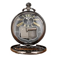 Music Pocket Watch, Can Play The Music, Vintage Time Pocket Watch Movement Running Train On Case