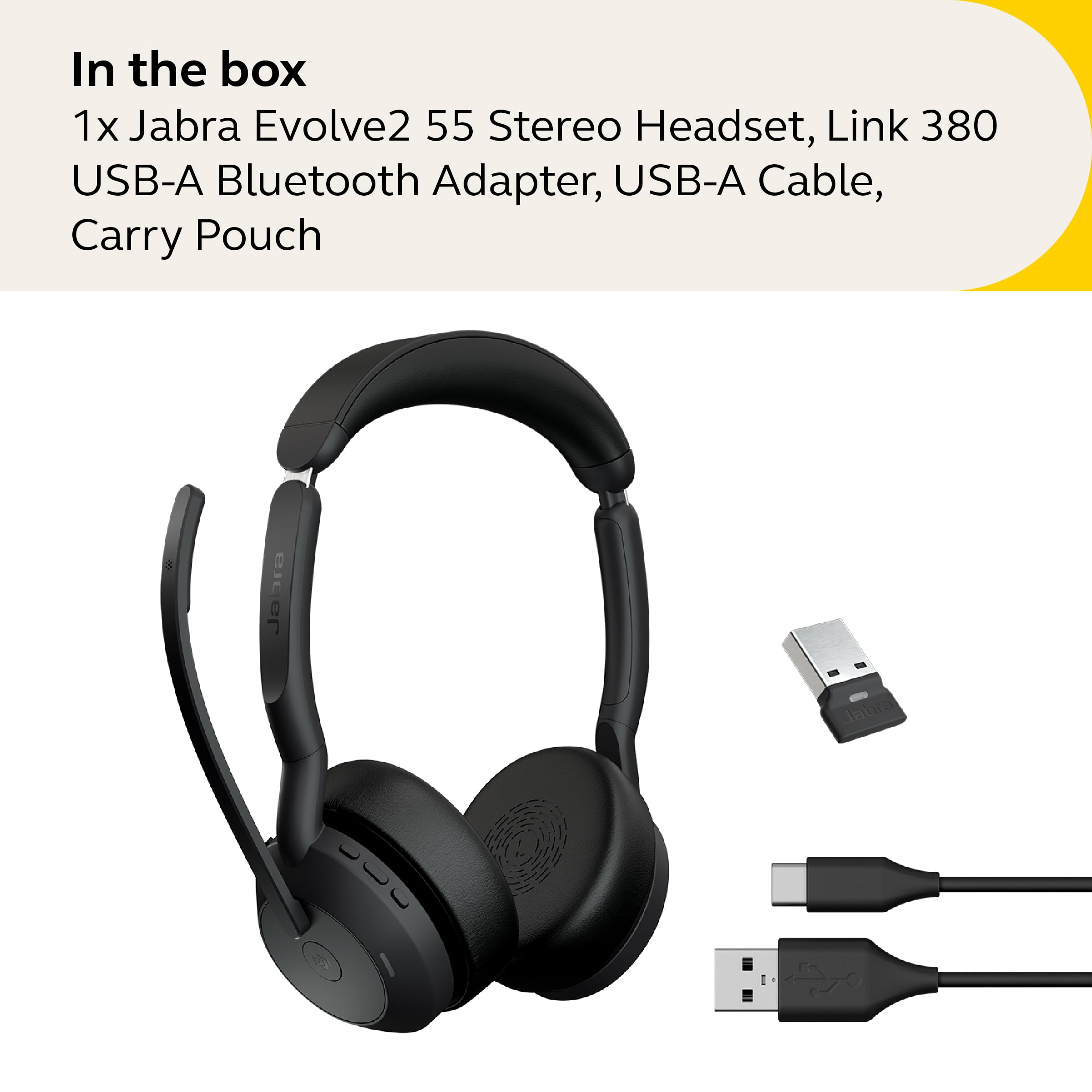 Jabra Evolve2 55 Stereo Wireless Headset - Features AirComfort Technology, Noise-Cancelling Mics & Active Noise Cancellation - MS Teams Certified, Works with Other Platforms - Black