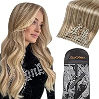 Clip In Hair Extensions Color 16/22 Highlighted Blonde 8 Pcs Seamless Clip Extensions Hair For Women 120 Gram 18 Inch+One Long Hair Extension Storage Bag With Hair Extension Hanger