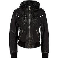 Women's Real Leather Bomber Jacket with Removable Hood | Biker Avaitor Jacket for Women | 100% Real Lambskin Leather