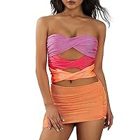 Women Strapless Tube Tops Crop Shirts Wrapped Twisted Knot Tank Top Summer Clothes