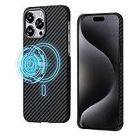 Carbon Fiber Case for iPhone 15 Pro Max Compatible with MagSafe, 600D Aramid Fiber 15 Pro Max Protective Case Magnetic with a Slim Thin Touch Feeling, Support Wireless Charging(Black)