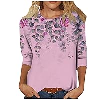 Womens Tops 3/4 Sleeve Shirts Solid Basic Crewneck Three Quarter Sleeve Tops 2024 Trendy Casual Loose Tee Blouses