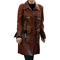 Spazeup Women Classic Brown Leather Trench Coat