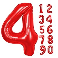 40 inch Red Number 4 Balloon, Giant Large 4 Foil Balloon for Birthdays, Anniversaries, Graduations, 4th Birthday Decorations for Kids