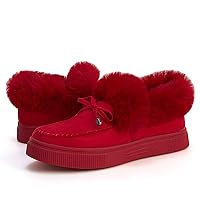 TINSTREE Winter Flat Boots Warm Durable Shoes Casual Fashion Fur Lining Ankle Snow Boots Loafer Flats Platform Thick Plush Shoes for Women