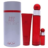 Perry Ellis 360 Red Men 3.4oz EDT Spray, 7.5ml EDT Mini Spray, 3oz Shower Gel 3 Pc Gift Set