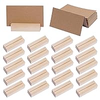 20 Pieces Wood Place Card Holders Table Number Holders Stands Small Table Sign Holders Display Rustic Wooden Card Holder with Brown Paper Cards for Wedding Reception Table Party Decoration