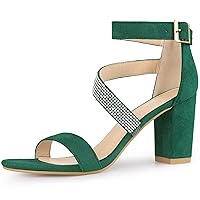 Allegra K Women's Rhinestone Open Toe Block Heels Sandals