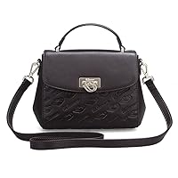 logo Embossed Small Top Handle Leather Satchel 1611 Women's Handbags color: Brown