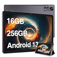 2024 Newest 11 inch Tablet Android 13 Tablets 16GB RAM 256GB ROM 1TB Expand, 2K 2000 x 1200 Display, Octa-Core, 13MP Triple Camera, 8600mAh, Quad Speakers, 5G/2.4G WiFi, GPS,Bluetooth,with Case -Grey