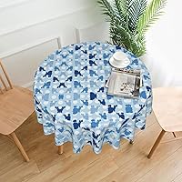 Blue Poodle Polka Dot Print Round Tablecloth 60 Inch Table Cloth Circular Table Cover for Dining Kitchen Banquet Dinner