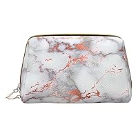 White Marble Rose Gold Print Leather Clutch Zipper Cosmetic Bag, Travel Cosmetic Organizer, Leather Storage Cosmetic Bag