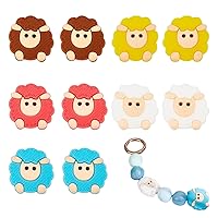 Silicone Beads, 10Pcs Sheep Shape Silicone Beads for Keychain Making, 5 Colors Animal Dummy Clip Making Kit, 2mm Hole Silicone Beads
