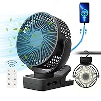 Portable Fan with Remote Control & Timer & LED Lights, 60hrs 12000mAh USB Rechargeable Battery Fan Could Clamp/Hanging/Stand Up, Small Clip on Fan for Baby Stroller, Bed, Desk, Camping Tent, Travel
