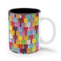Colorful Gummy Bears Candies 11Oz Coffee Mug Personalized Ceramics Cup Cold Drinks Hot Milk Tea Tumbler with Handle and Black Lining