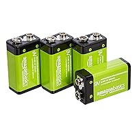 Amazon Basics 4-Pack Rechargeable 9 Volt NiMH Batteries, 200 mAh, Long Lasting Power, Recharge up to 1000x Times , Pre-Charged