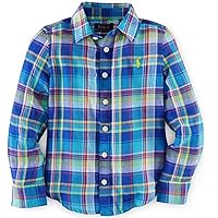 Ralph Lauren Girls Plaid Cotton Twill Shirt (2/2T, Turquoise Multi)