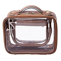 traveling toiletry Case large clear cosmetics case makeup bag Dimensions | LxWxH:10” x 4.5” x 8”(Brown, Medium)