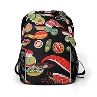 Gym Bag for Women Men Japanese Sushi ShrimpTravel Duffel Bag Large Capacity Sports Drawstring Backpack