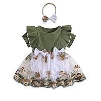 Bingqiling Toddler Infant Baby Girls Summer Romper Dress Flower Embroidery Jumpsuits Spring Bodysuits with Bow Headband