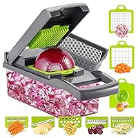 Vegetable Chopper, 12 in 1 Professional Mandoline Slicer for Kitchen, Multifunctional Food Chopper Cutter for Onion, Potato, Tomato, Veggie with 8 blades and Strainer Basket (Gray)