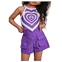 Floerns Toddler Girl's 2 Piece Outfit Heart Print Cami Top with Flap Pocket Shorts Set