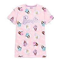 Barbie Girls Nightdress Pyjama | Kids Pink Short Sleeve Nightie | Fashion Doll & Unicorn All Over Print Graphic Nightgown