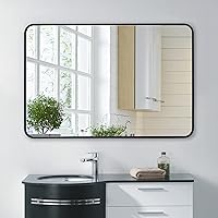 SILD Bathroom Mirror Black Rectangle Wall Mirror 30 x 40 inch Large Wall Mounted Vanity Mirrors with Aluminum Frame, Hangs Horizontal Or Vertical, Rounded Corner