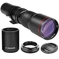 High-Power 500mm/1000mm f/8 Manual Telephoto Lens for Nikon D500, D600, D610, D700, D750, D800, D810, D850, D3100, D3200, D3300, D3400, D3500, D5000, D5200, D5300, D5500, D5600, D7100, D7200, D7500