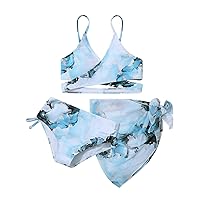 Girl's 3 Piece Bikini Swimsuits Printed Bathing Suit Adjustable Shoulder Straps with Cover Up