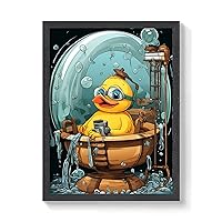 Rubber Duck Bath Art Print Framed Printing Wall Art Decor for Bedroom Bathroom Living Room 12x16 Inches