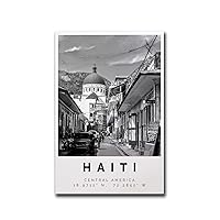 HUDEASHU Canvas Painting Posters and Print Haiti Poster Black And White Print Haiti Wall Art Haiti Travel Photo Haiti Map Port Au Prince Poster Modern Family Bedroom Decor 16x24inch wood Frame