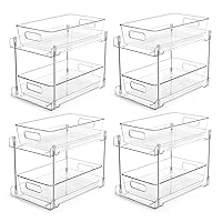 Vtopmart 2 Tier Bathroom Storage Organizer, 4 Pack Clear Under Sink Organizers Vanity Counter Storage Container, Medicine Cabinet Drawers Bins, Pull-Out Organization with Track for Pantry, Kitchen
