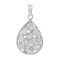 0.35 CTW Natural Diamond Polki Pear Pendant 925 Sterling Silver Platinum Plated Slice Diamond Jewelry