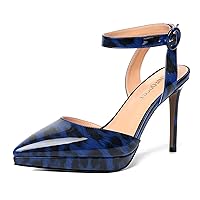 Womens Ankle Strap Night Club Dress Pointed Toe Patent Buckle Stiletto High Heel Pumps Shoes 4 Inch