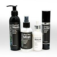Radiant Renewal Skincare Set: Charcoal Cleanser, Aloe Vera Mist, Vitamin C Serum, & Bergamot Moisturizer